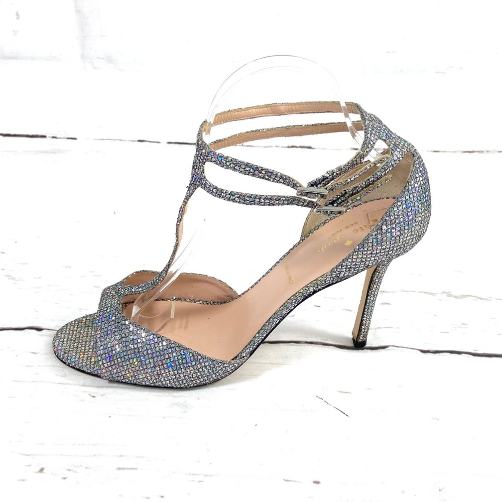 Kate Spade New York Shoes Women’s 10M Silver Pumps T-Strap Glitter Ankle‎ Strap